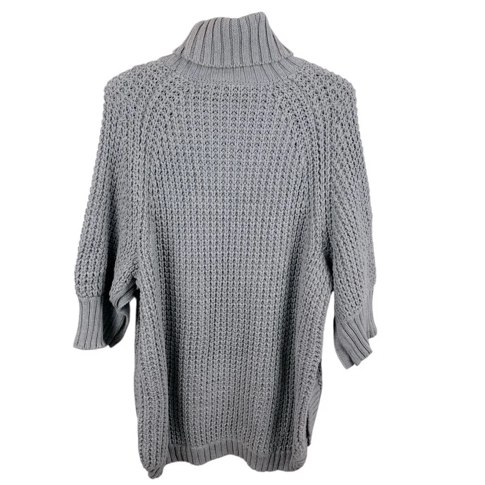 NWT J. Crew sz S Chunky Grey Knit Turtleneck Button Sleeve Poncho Sweater - Picture 4 of 9